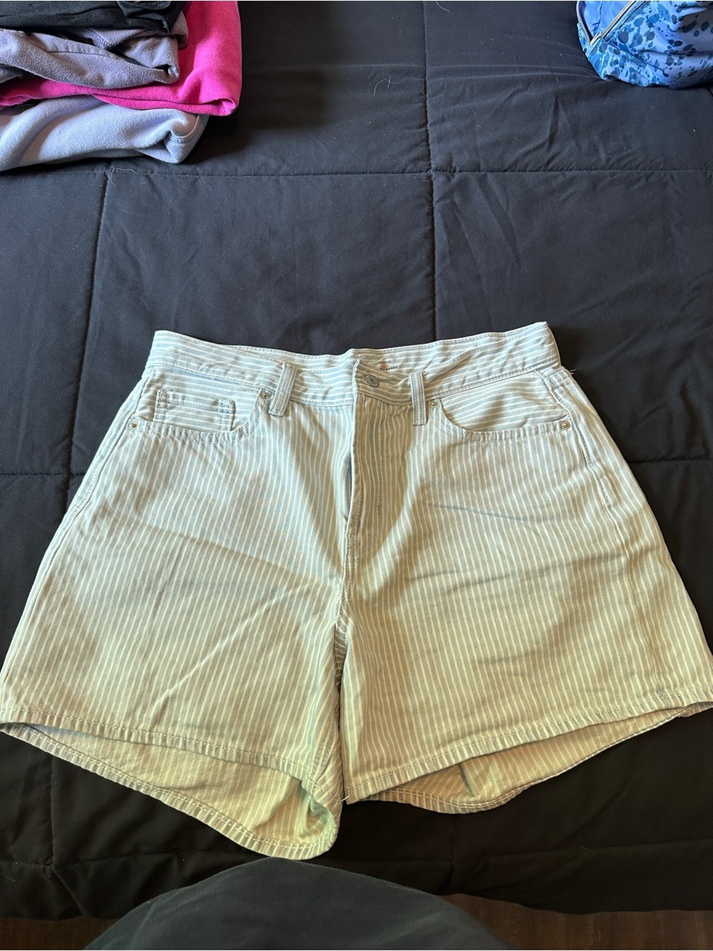 Old Navy Light Green Pinstripe High-Rise Women’s Shorts